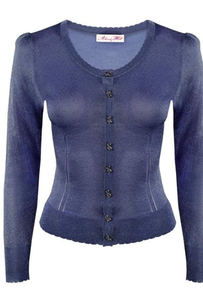ALANNAH HILL Maybe Baby Blue Sparkly Bow Button Cardi Cropped Cardigan RRP$169 - Picture 8 of 8